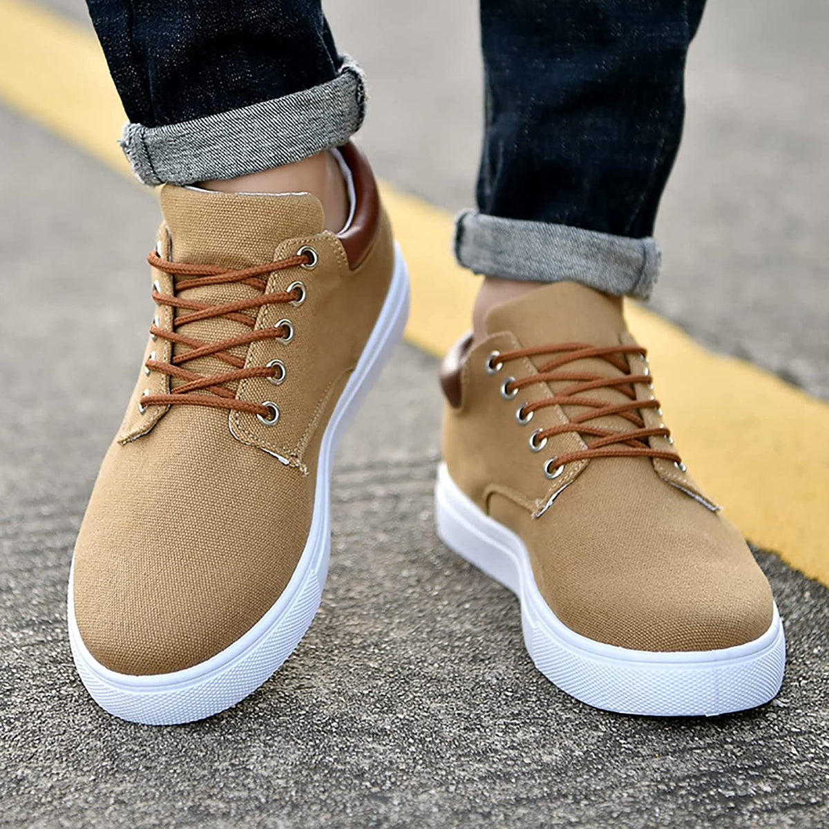 Men's Casual Canvas Sneakers With White Sole