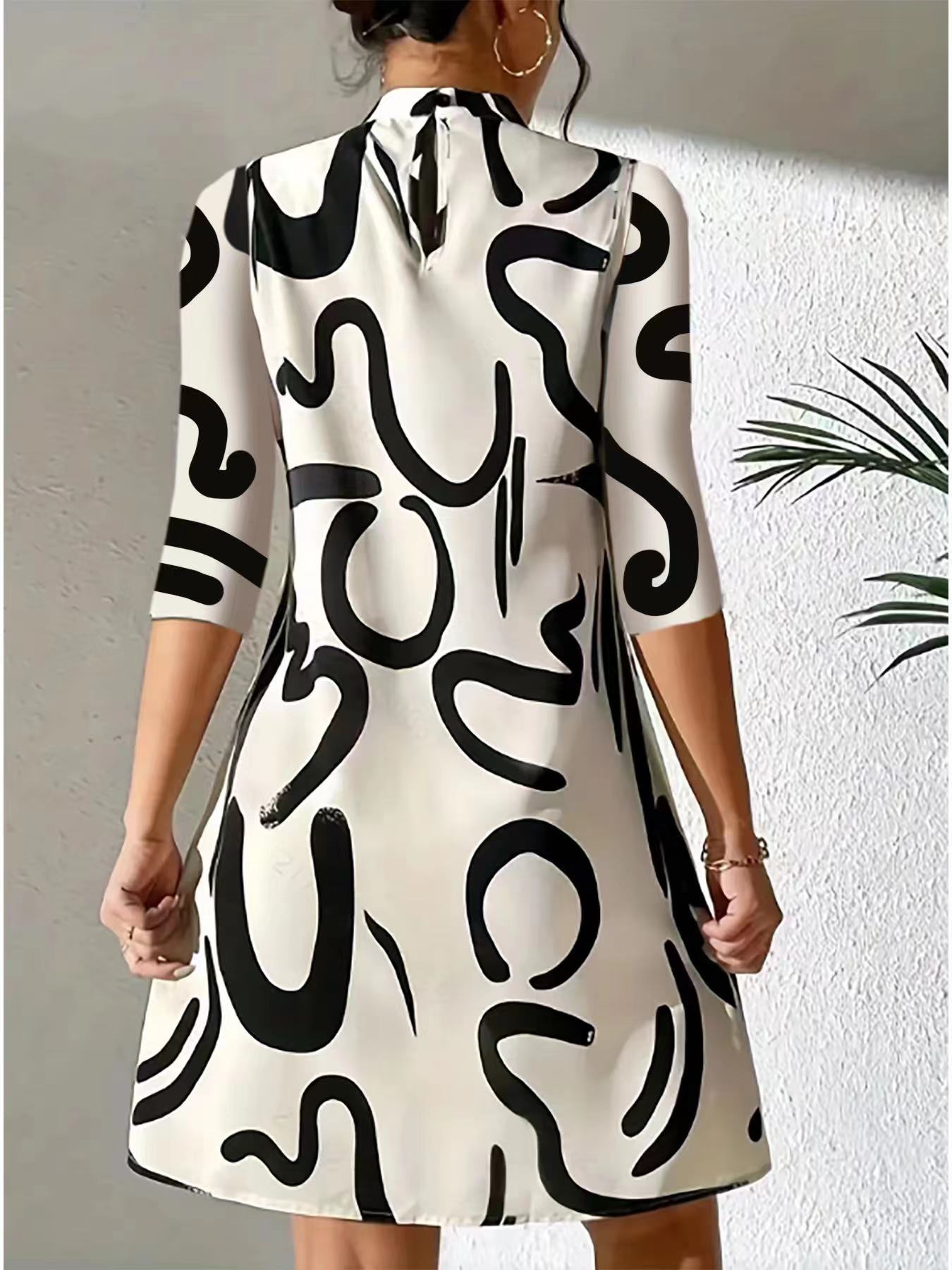 Round Neck Three Quarter Sleeve Mini Dress