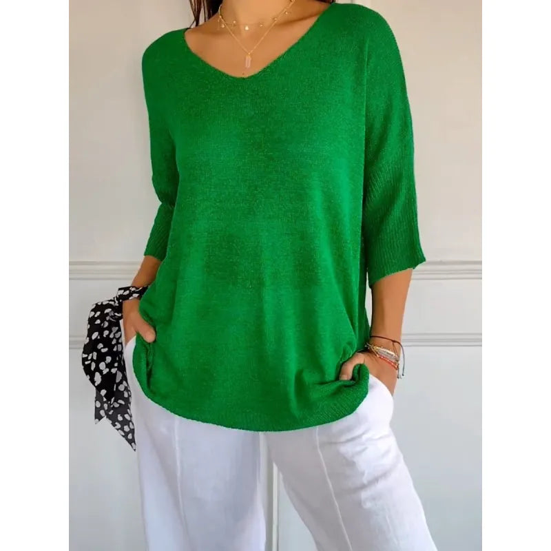 V-Neck Knit Top With Relaxed Fit