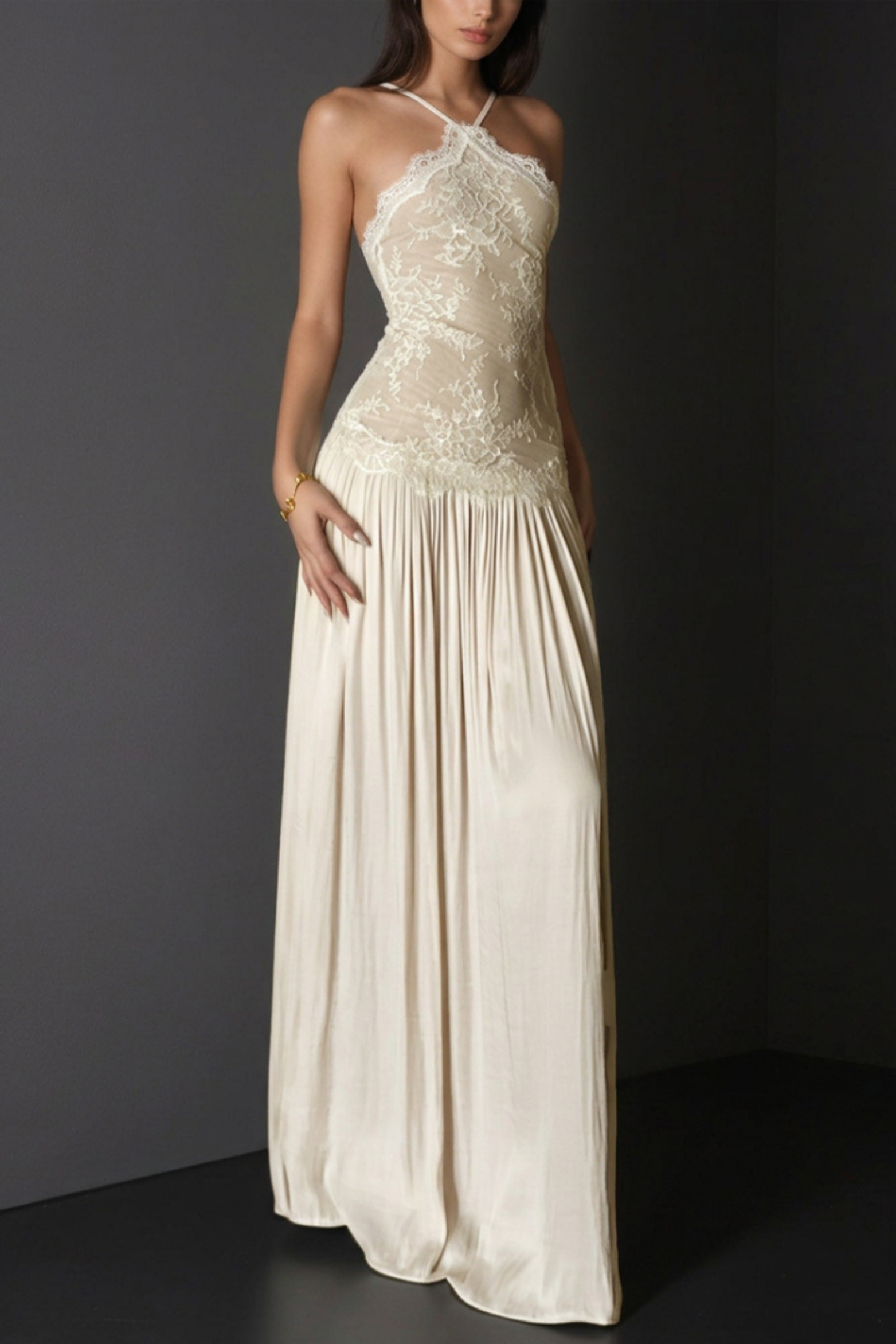 Floral Lace Ruched Maxi Dress