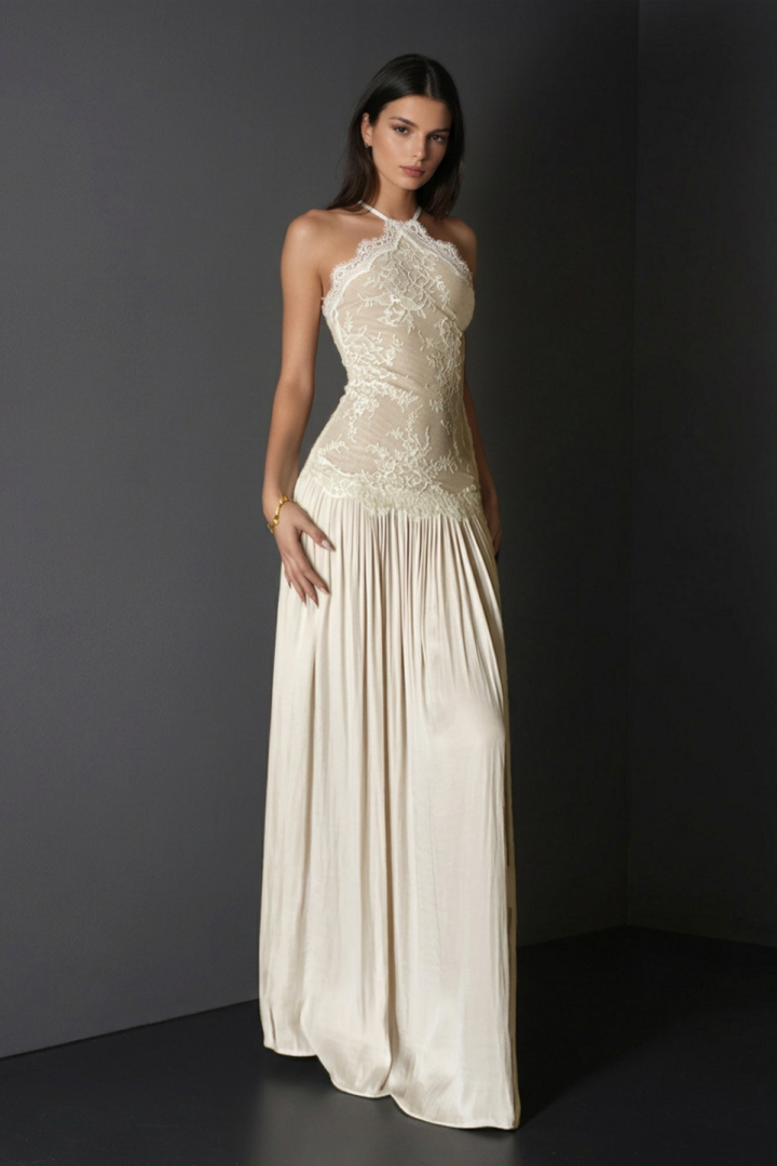 Floral Lace Ruched Maxi Dress