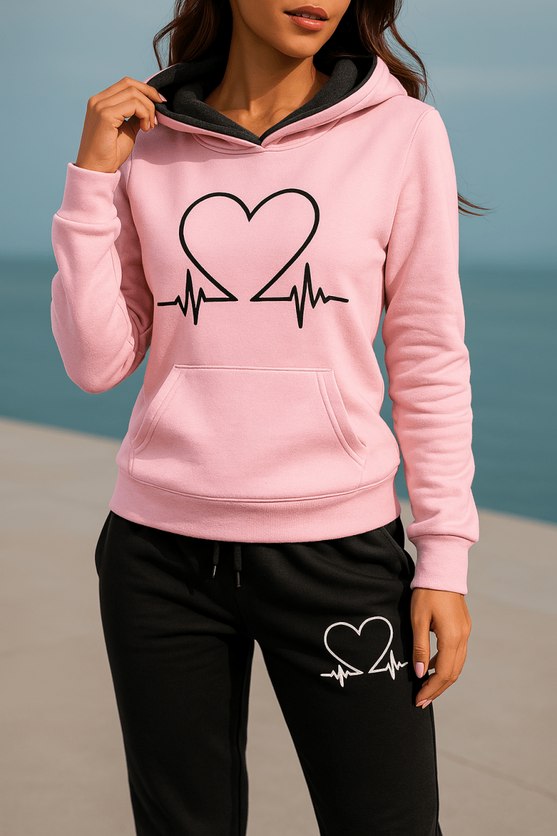 Harlow Soft Fleece Heartbeat Print Hoodie Set