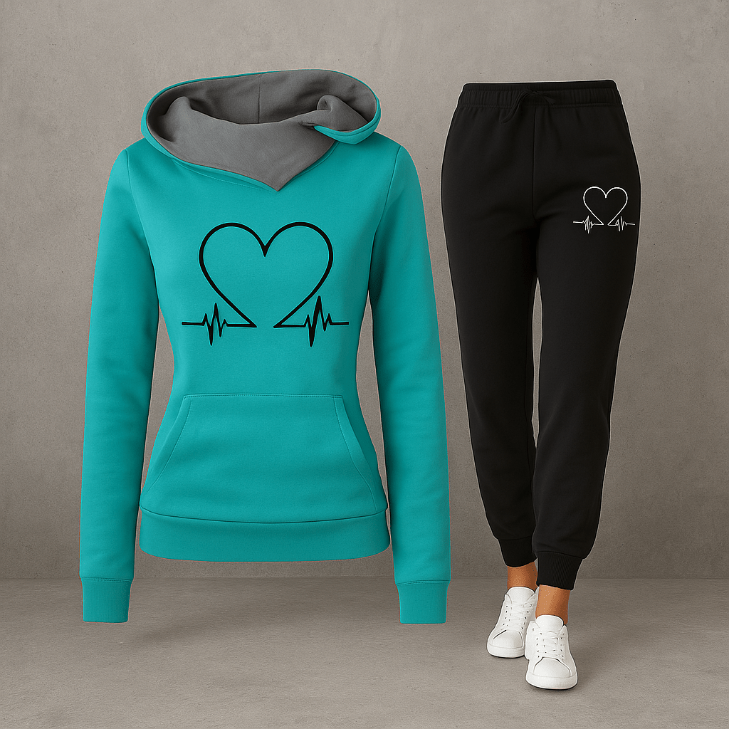Harlow Soft Fleece Heartbeat Print Hoodie Set