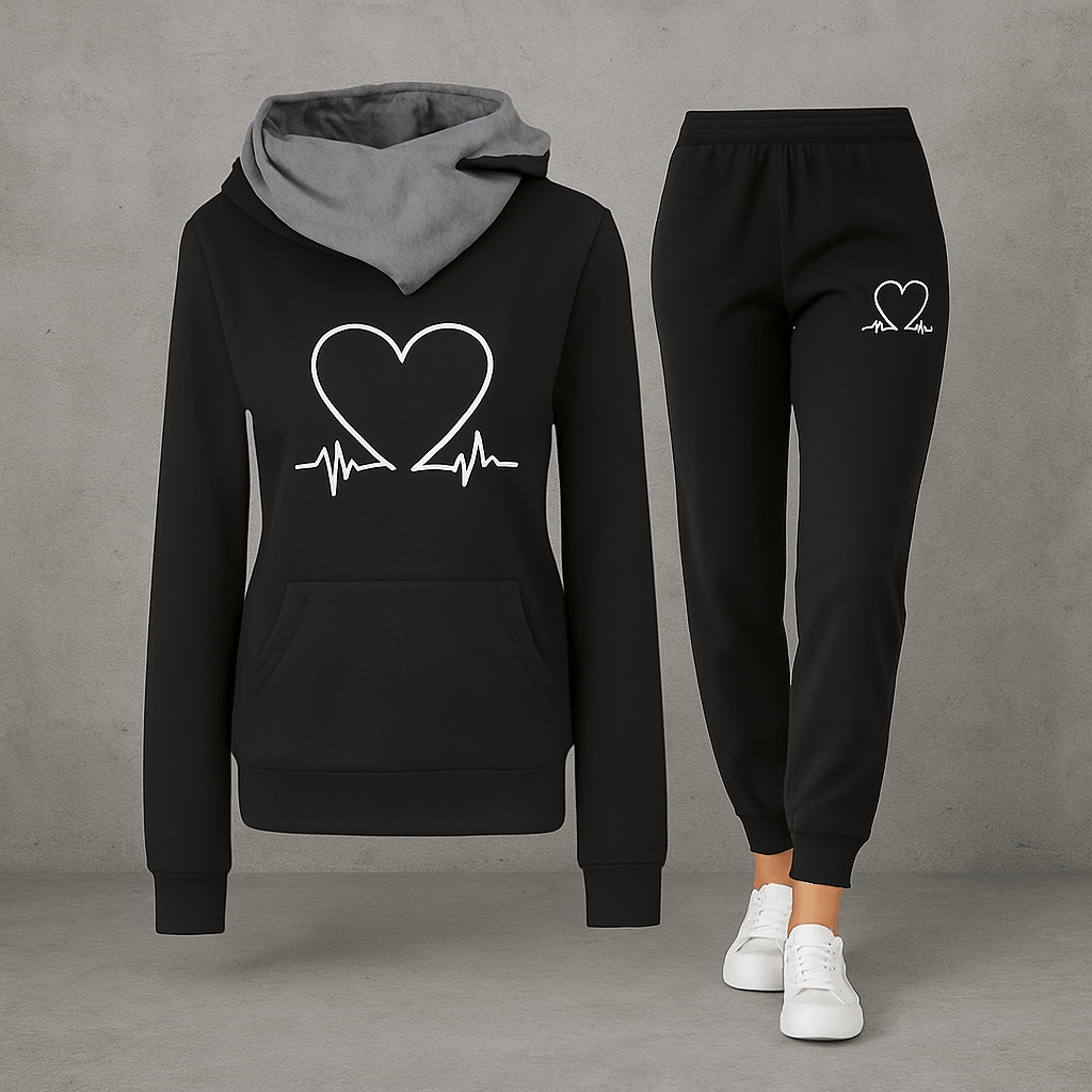 Harlow Soft Fleece Heartbeat Print Hoodie Set