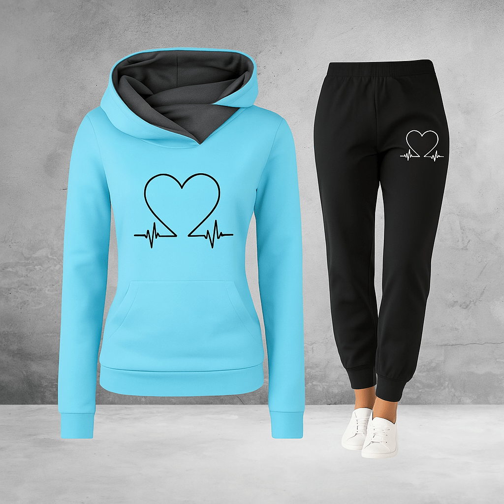 Harlow Soft Fleece Heartbeat Print Hoodie Set
