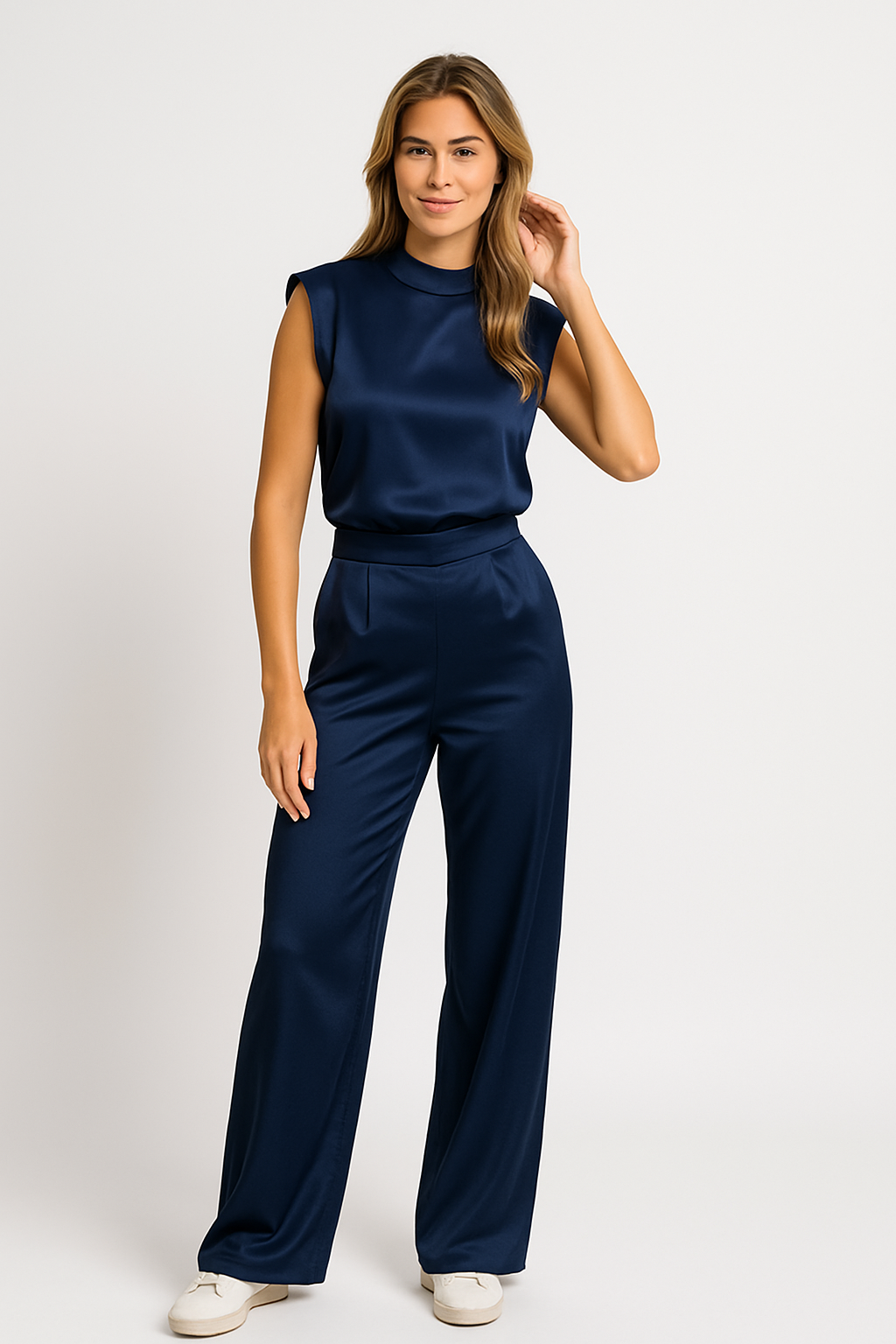 Satin Jumpsuit for Women - Sleeveless Open Back Wide Leg Party Jumpsuit