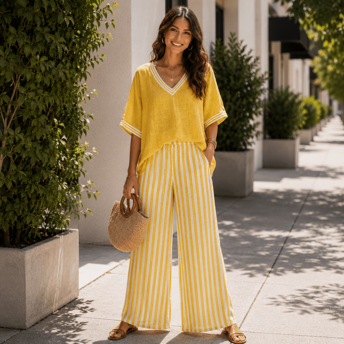 Striped Wide-Leg Trouser and V-Neck Top Co-ord