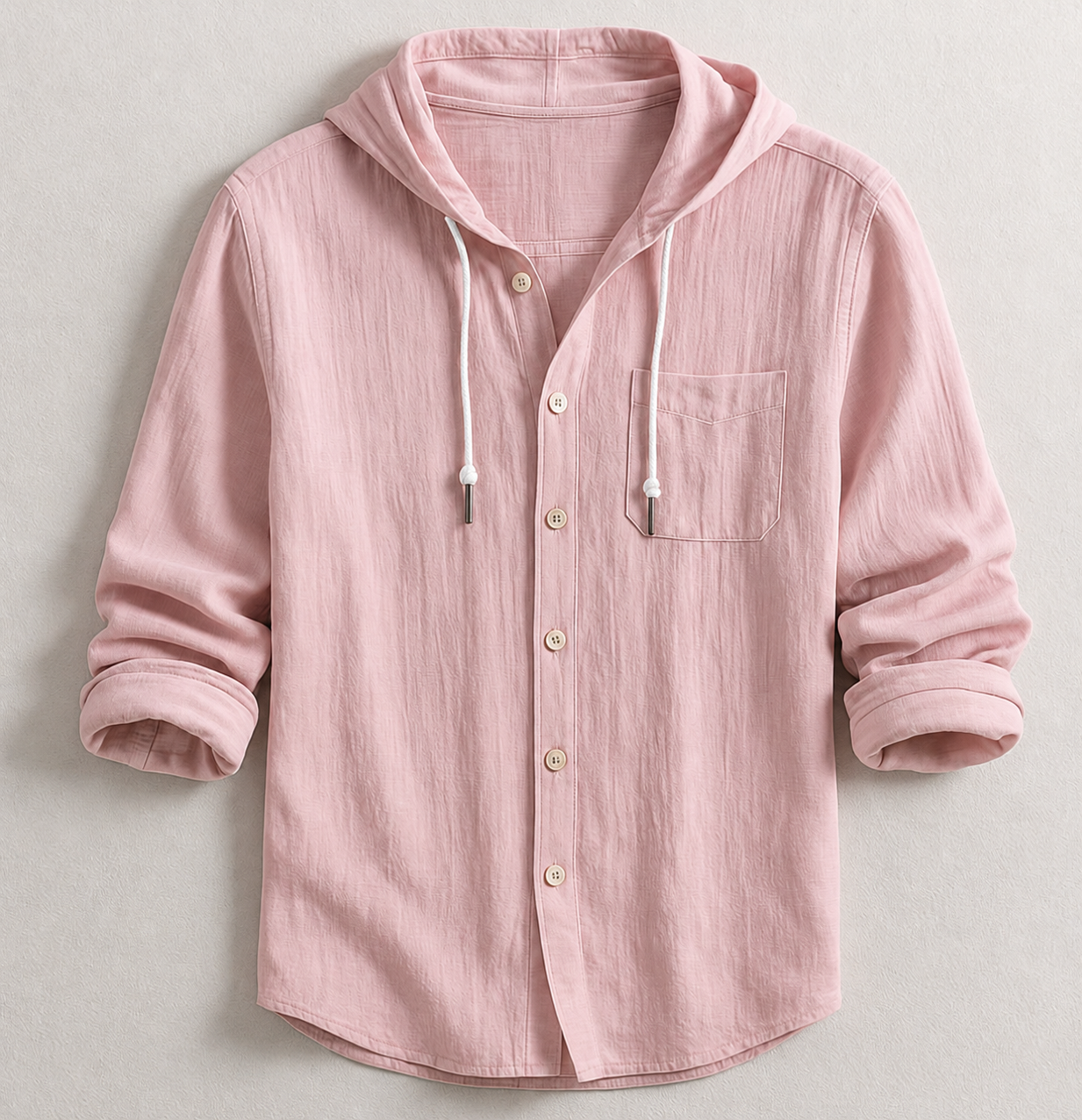 Hooded Button-Up Shirt With Chest Pocket