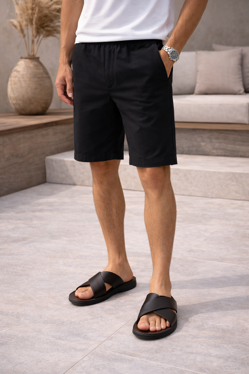 Cross Strap Leather Slide Sandals