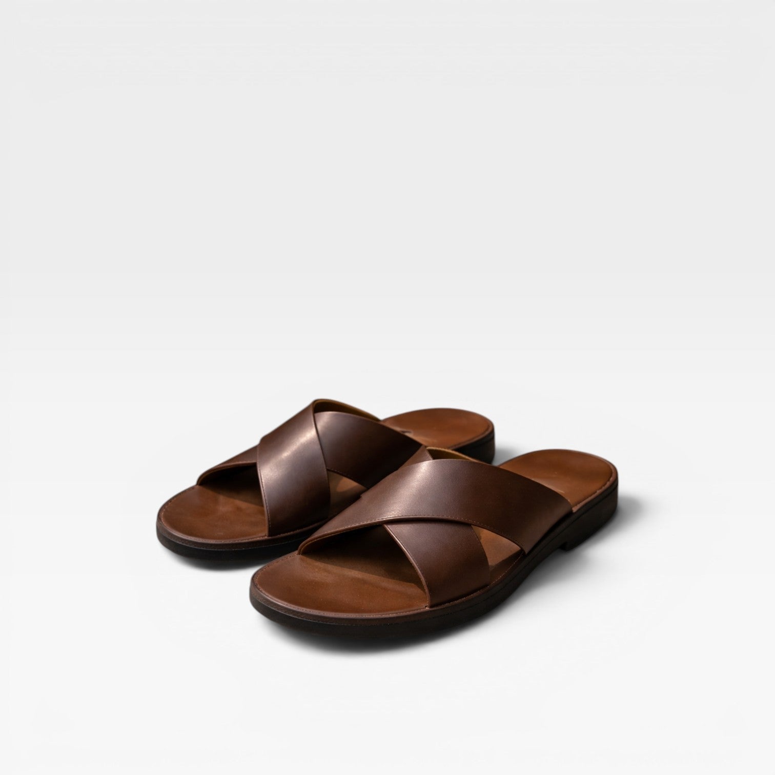 Cross Strap Leather Slide Sandals