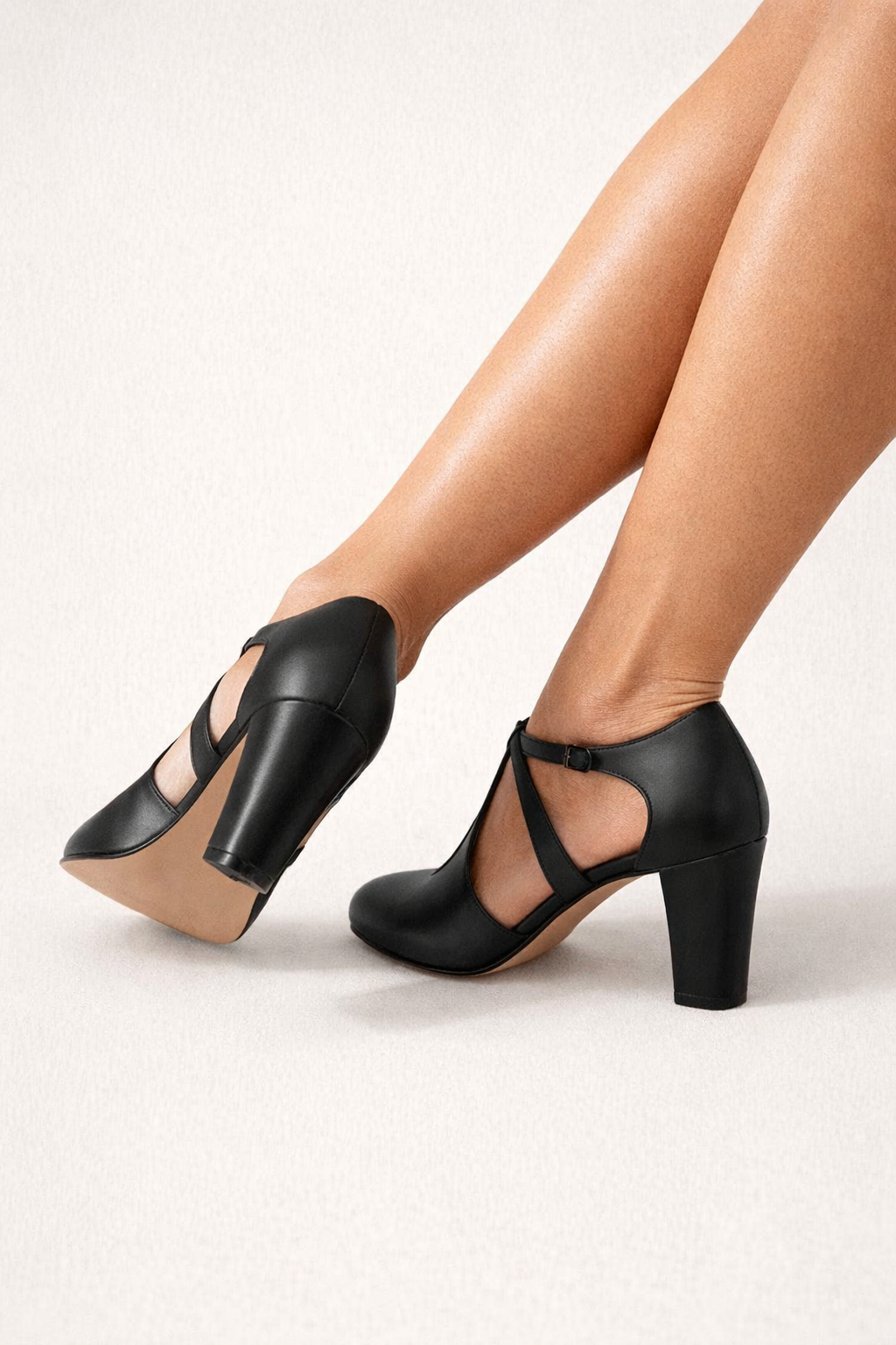 T-Strap Cutout Heeled Pumps
