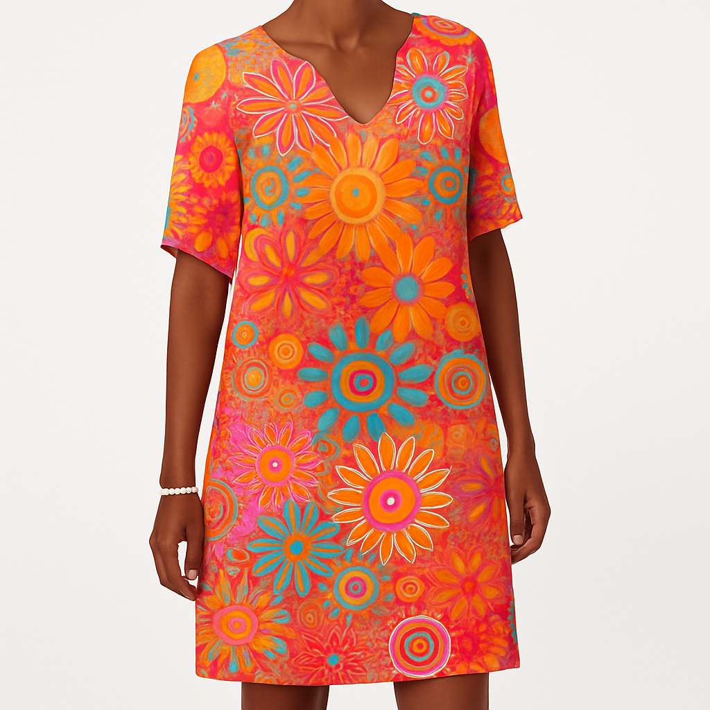 Women's Vibrant Floral A-Line Polyester Dress