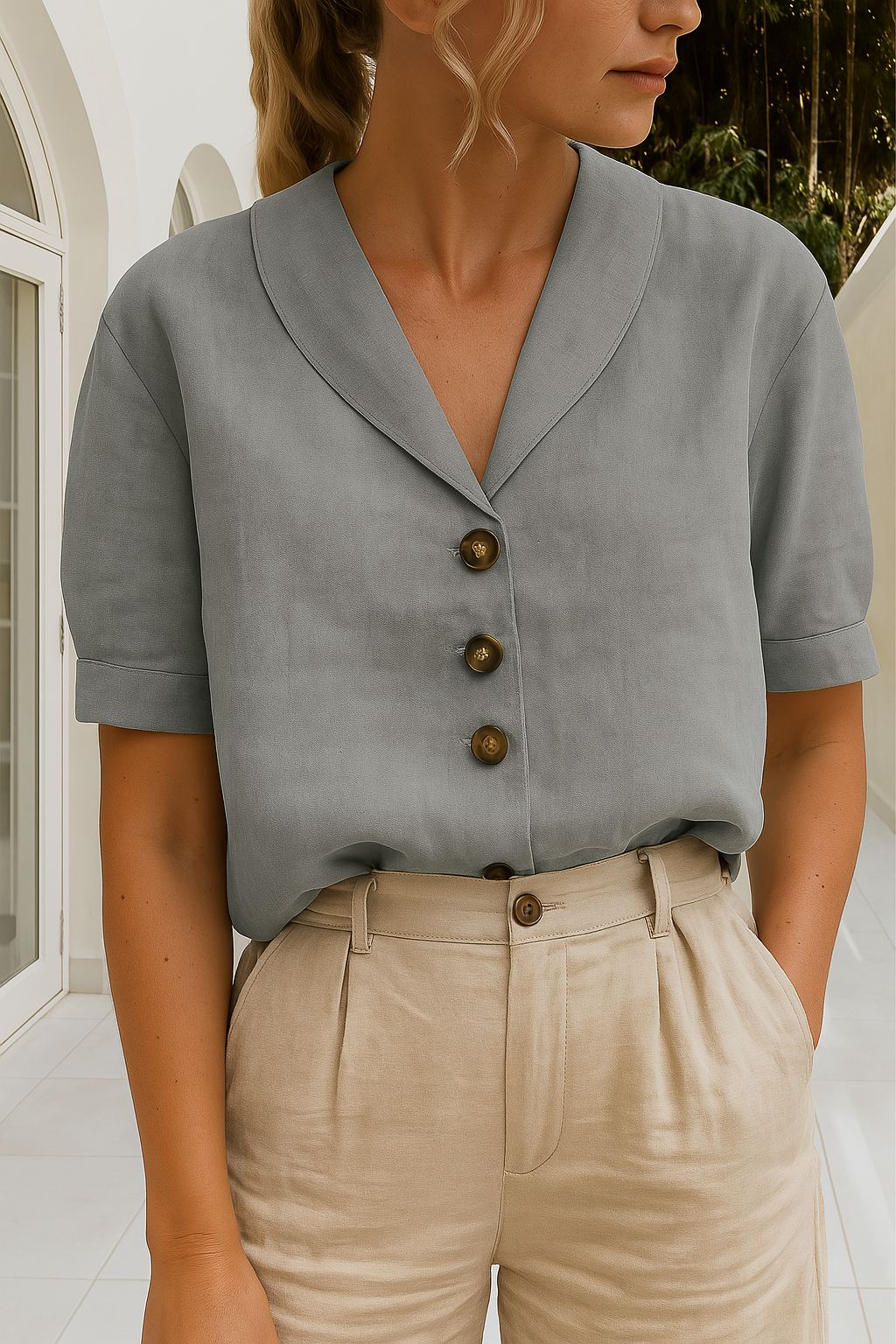 Cotton Linen Blend Short Sleeve T-Shirt