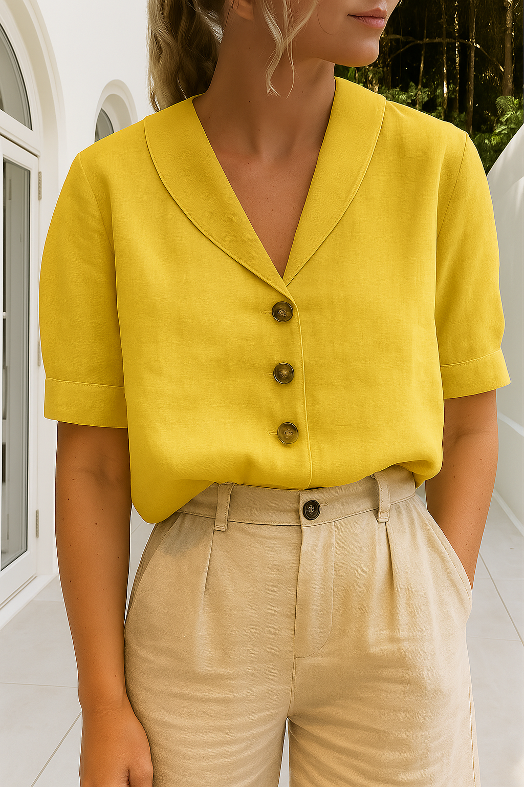 Cotton Linen Blend Short Sleeve T-Shirt