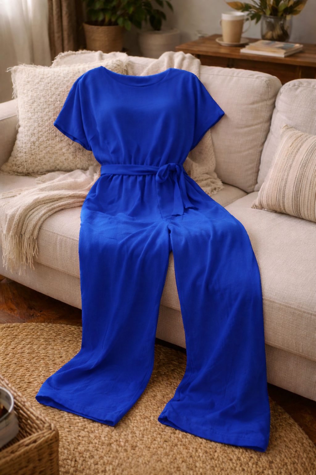 Women's Wide-Leg Jumpsuit With Tie Belt