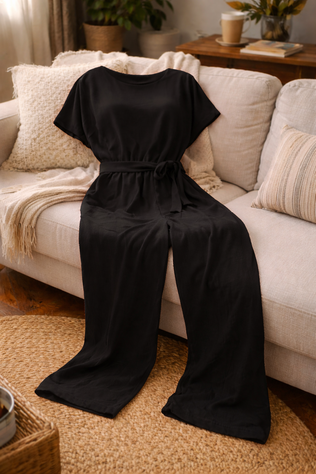 Women's Wide-Leg Jumpsuit With Tie Belt