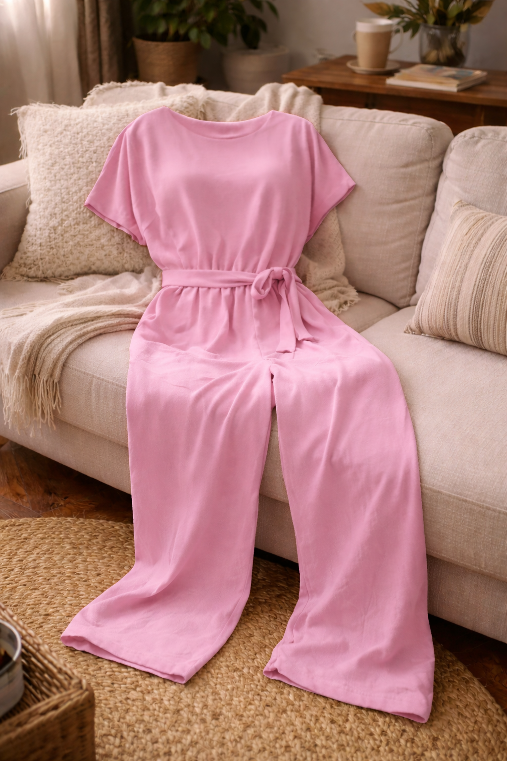 Women's Wide-Leg Jumpsuit With Tie Belt
