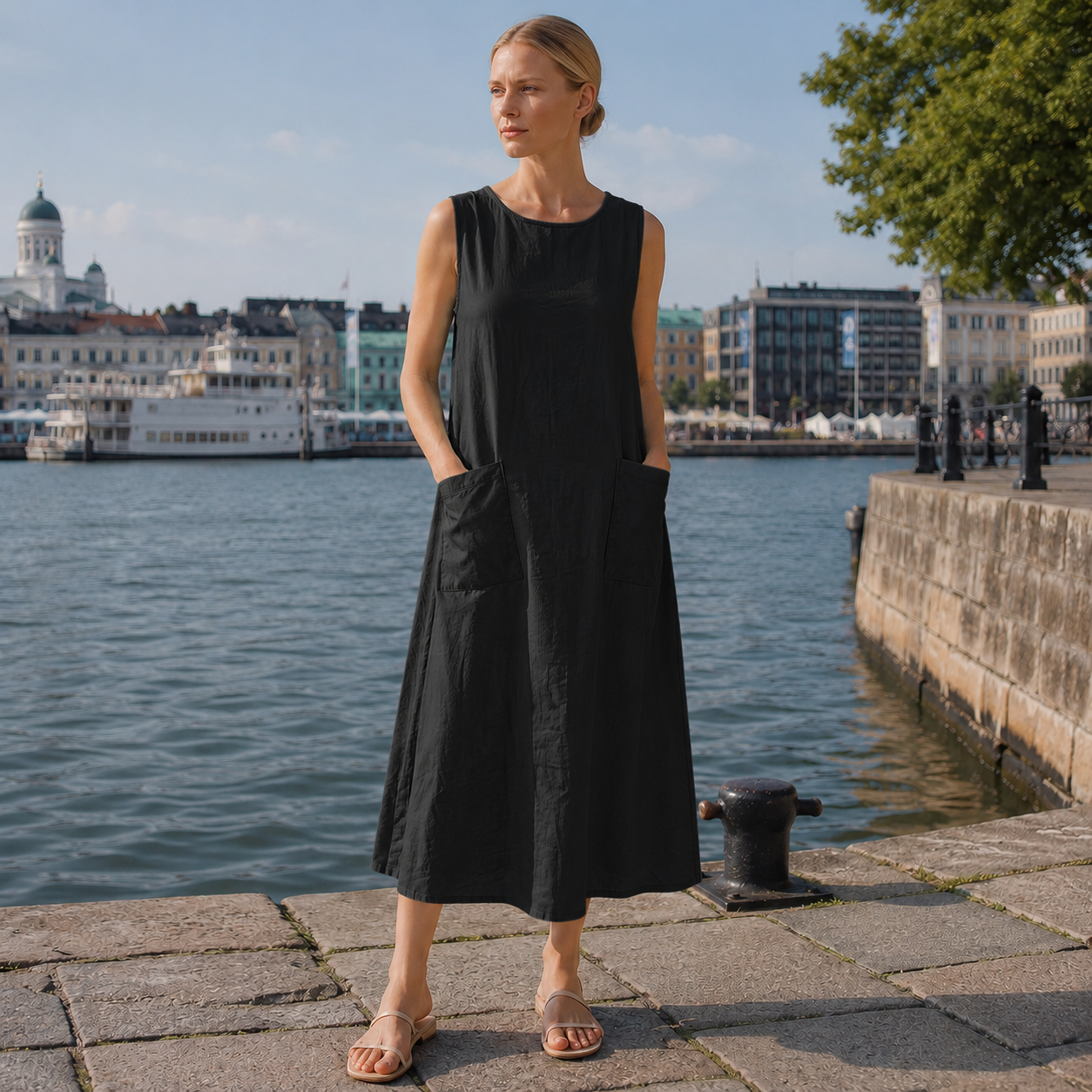 Sleeveless Pocketed Relaxed Fit Dress