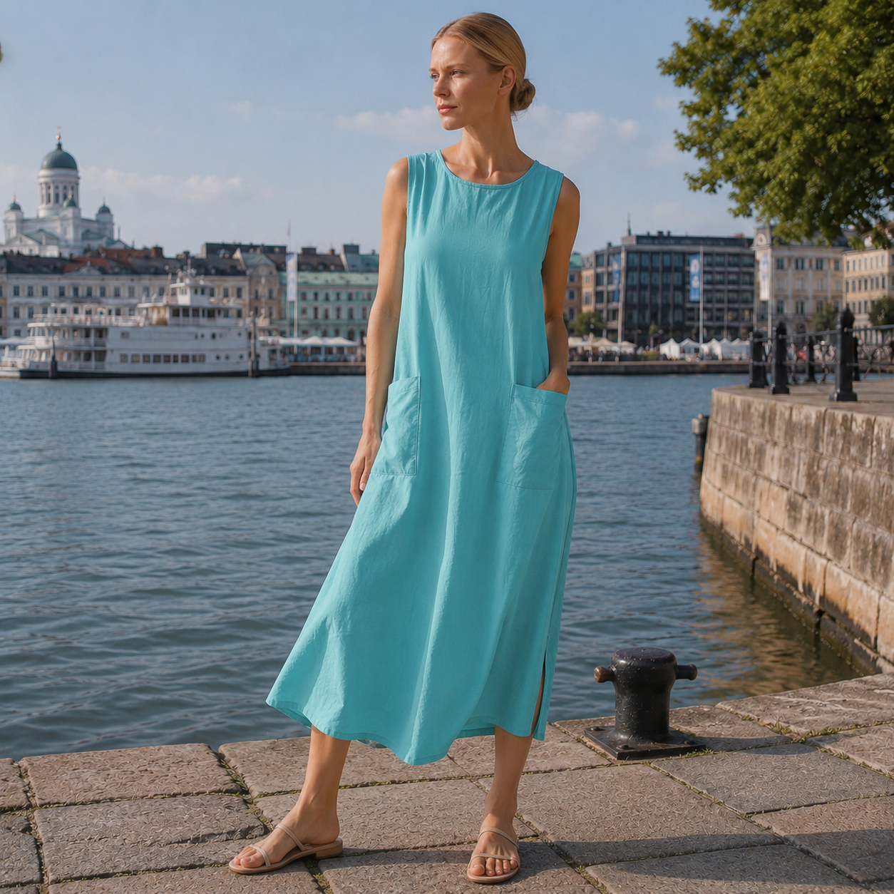 Sleeveless Pocketed Relaxed Fit Dress