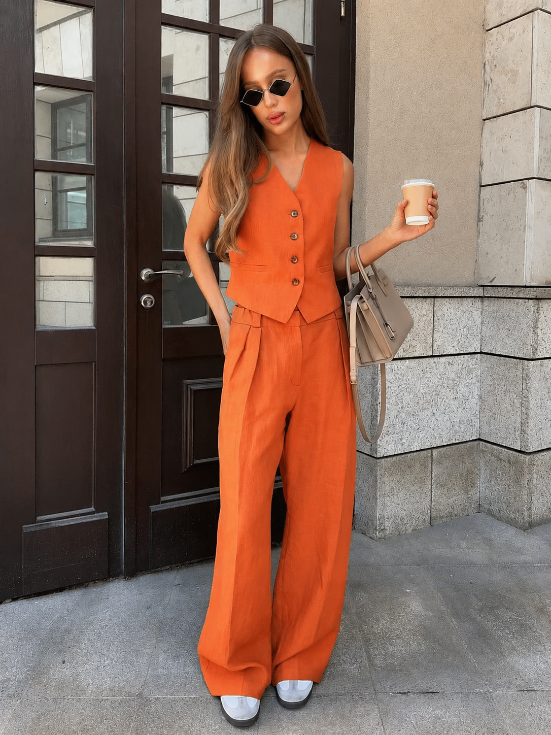 Sleek Vest and High-Waisted Trousers Set