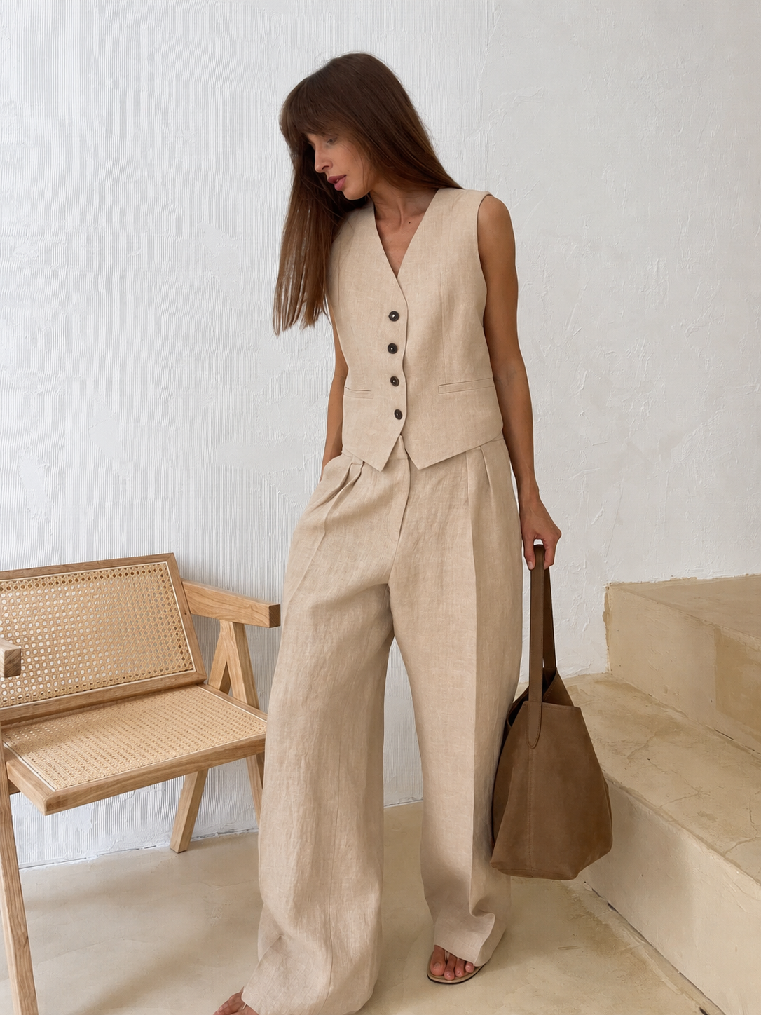 Sleek Vest and High-Waisted Trousers Set