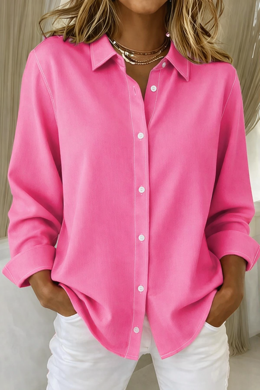 Classic Button-Down Structured Collar Blouse