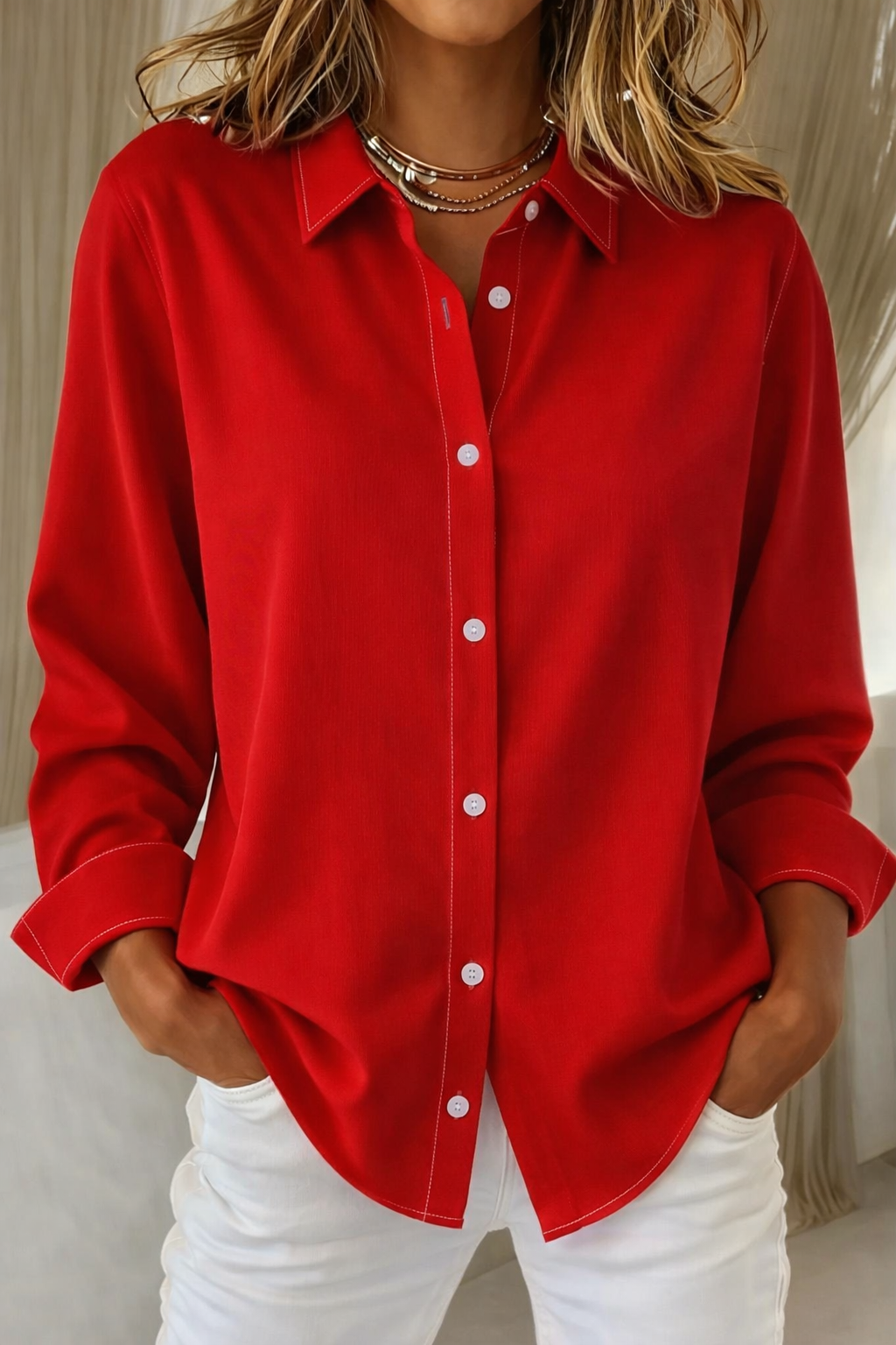 Classic Button-Down Structured Collar Blouse