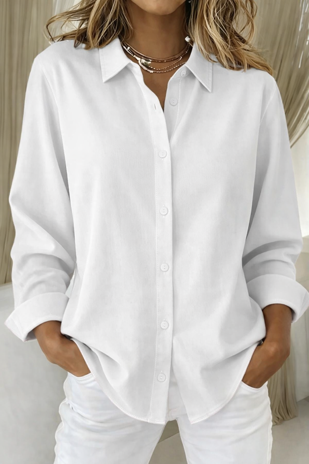Classic Button-Down Structured Collar Blouse
