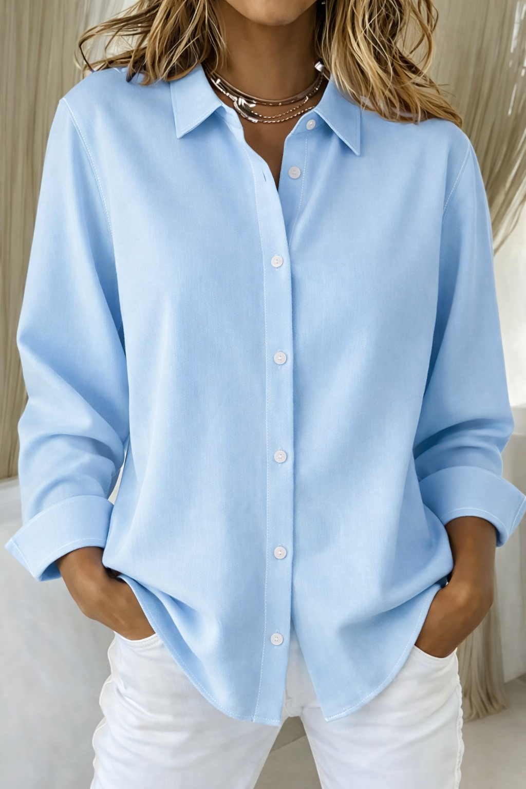 Classic Button-Down Structured Collar Blouse