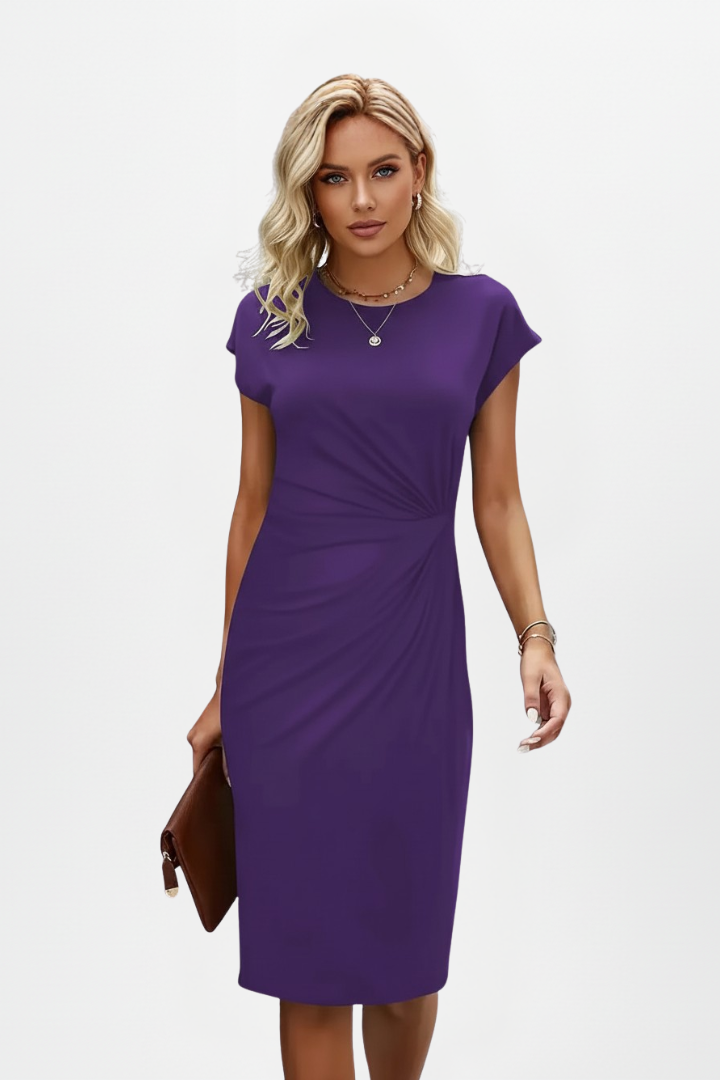 Cap Sleeve Knee-Length Dress With Ruched Waist