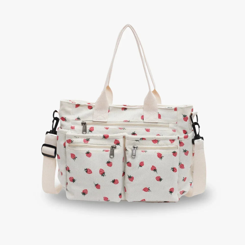 Strawberry Print Corduroy Shoulder Bag