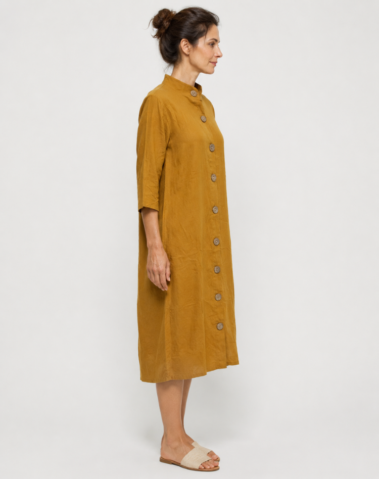 Button Front Linen Midi Shirt Dress