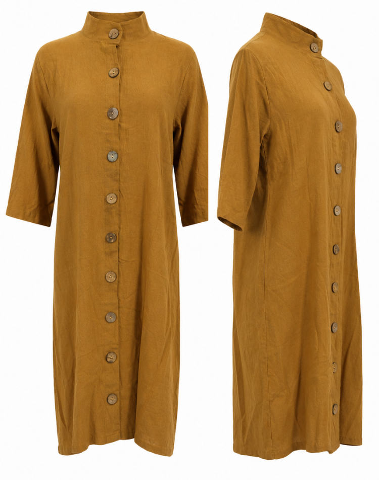 Button Front Linen Midi Shirt Dress