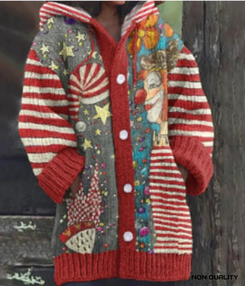 Oversized Cat Pattern Knit Cardigan