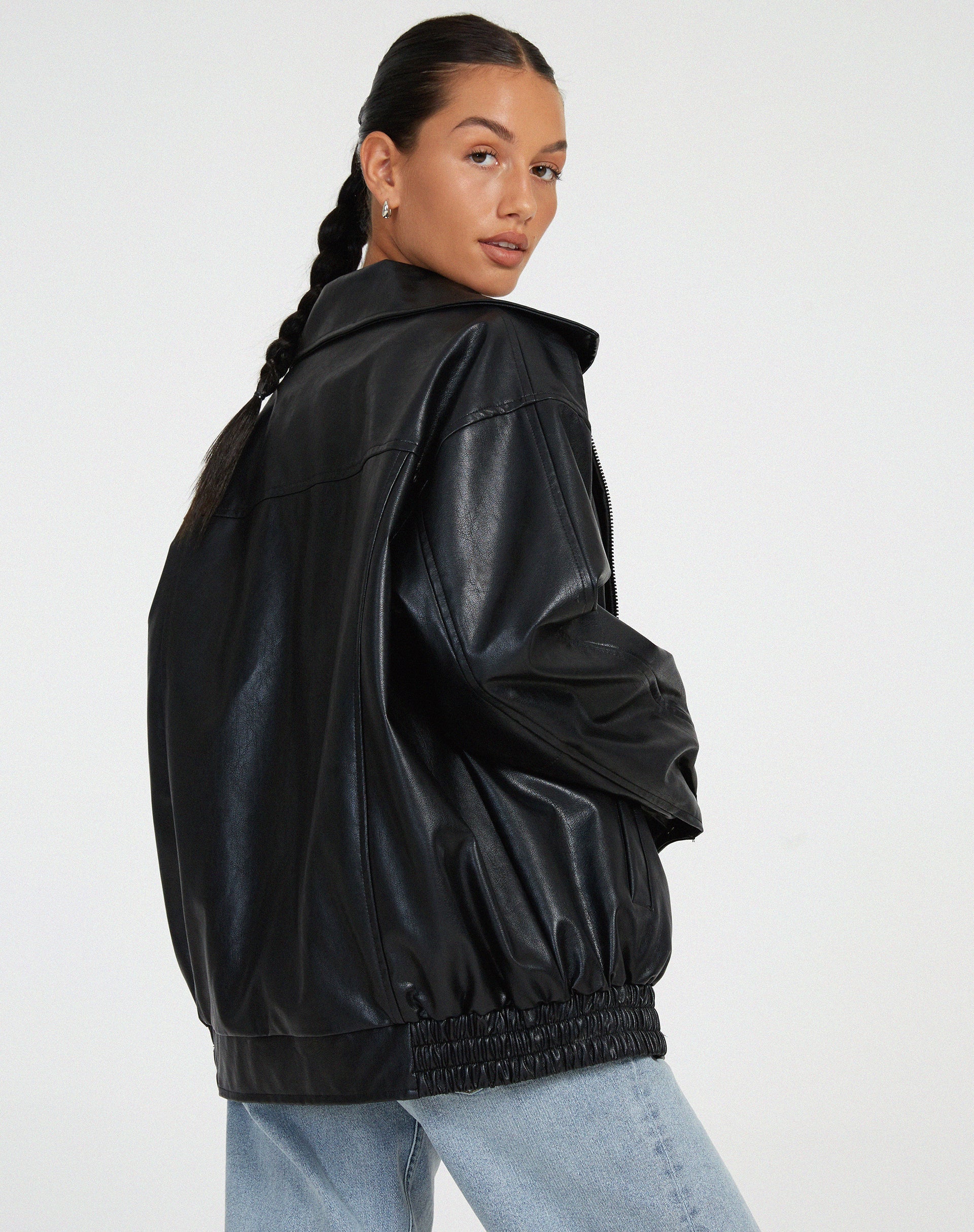 Oversized Faux Leather Jacket With Soft Lining