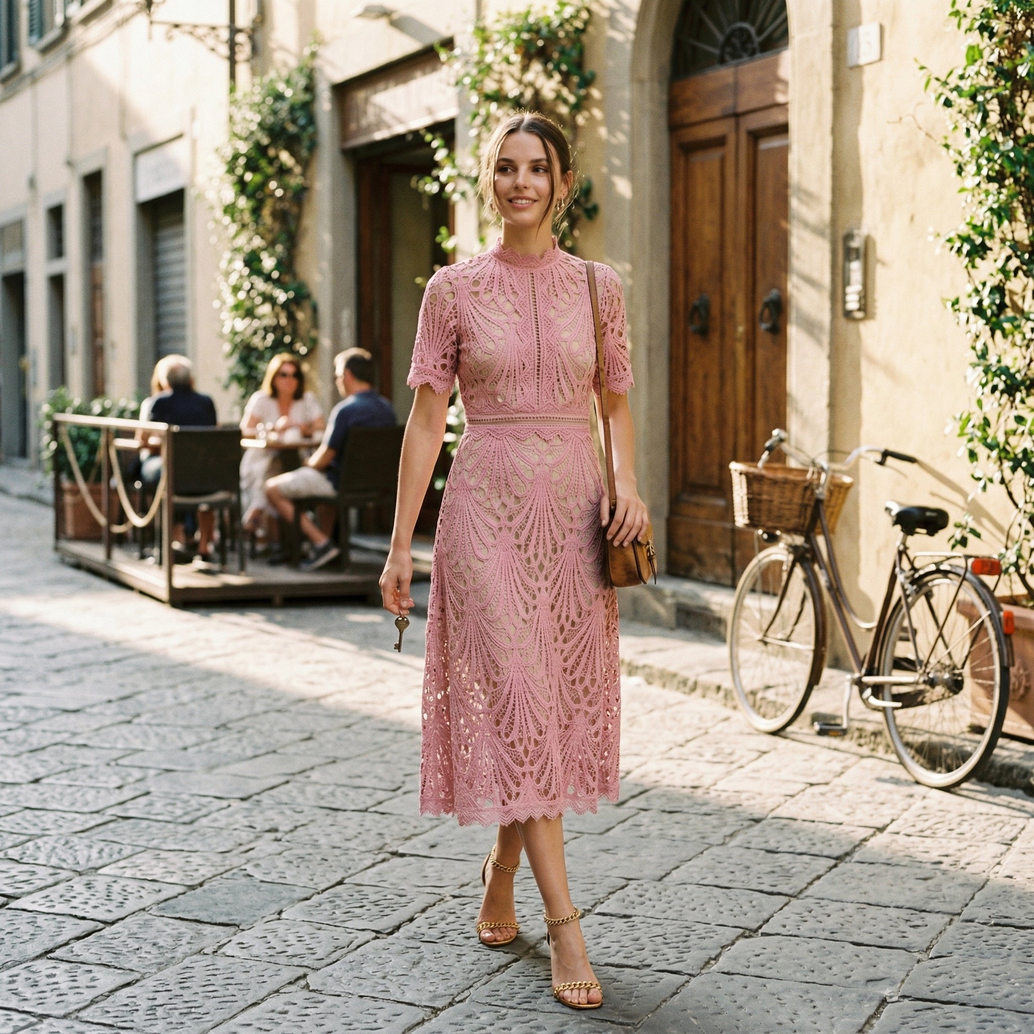 Intricate Lace Midi Dress for Formal Events