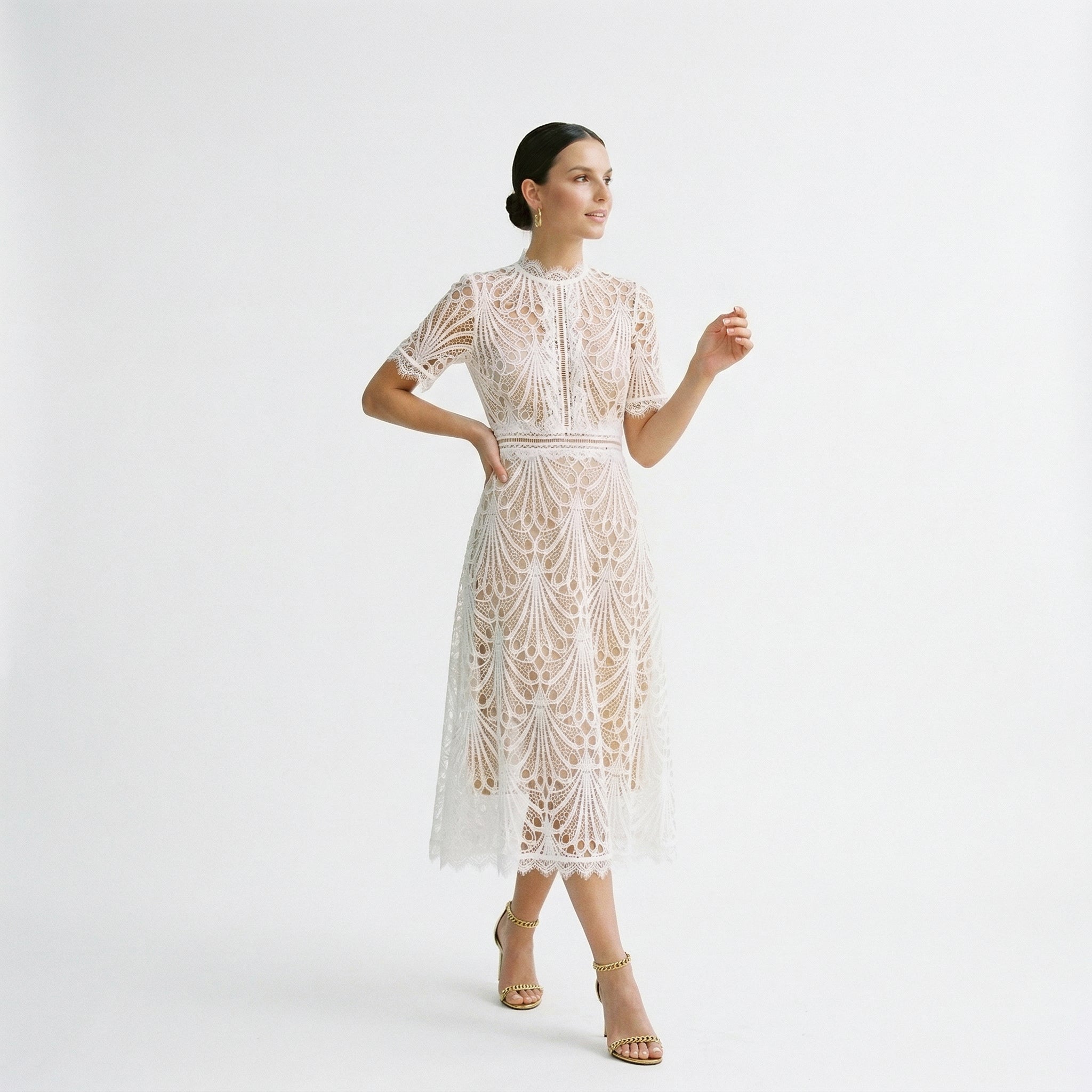Intricate Lace Midi Dress for Formal Events