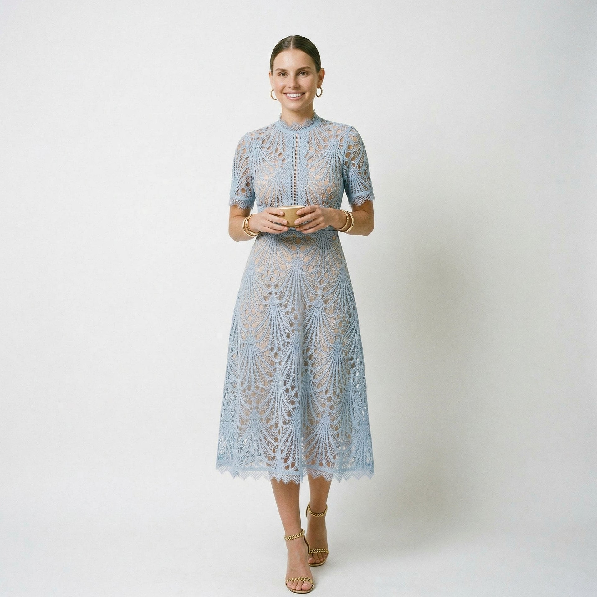 Intricate Lace Midi Dress for Formal Events