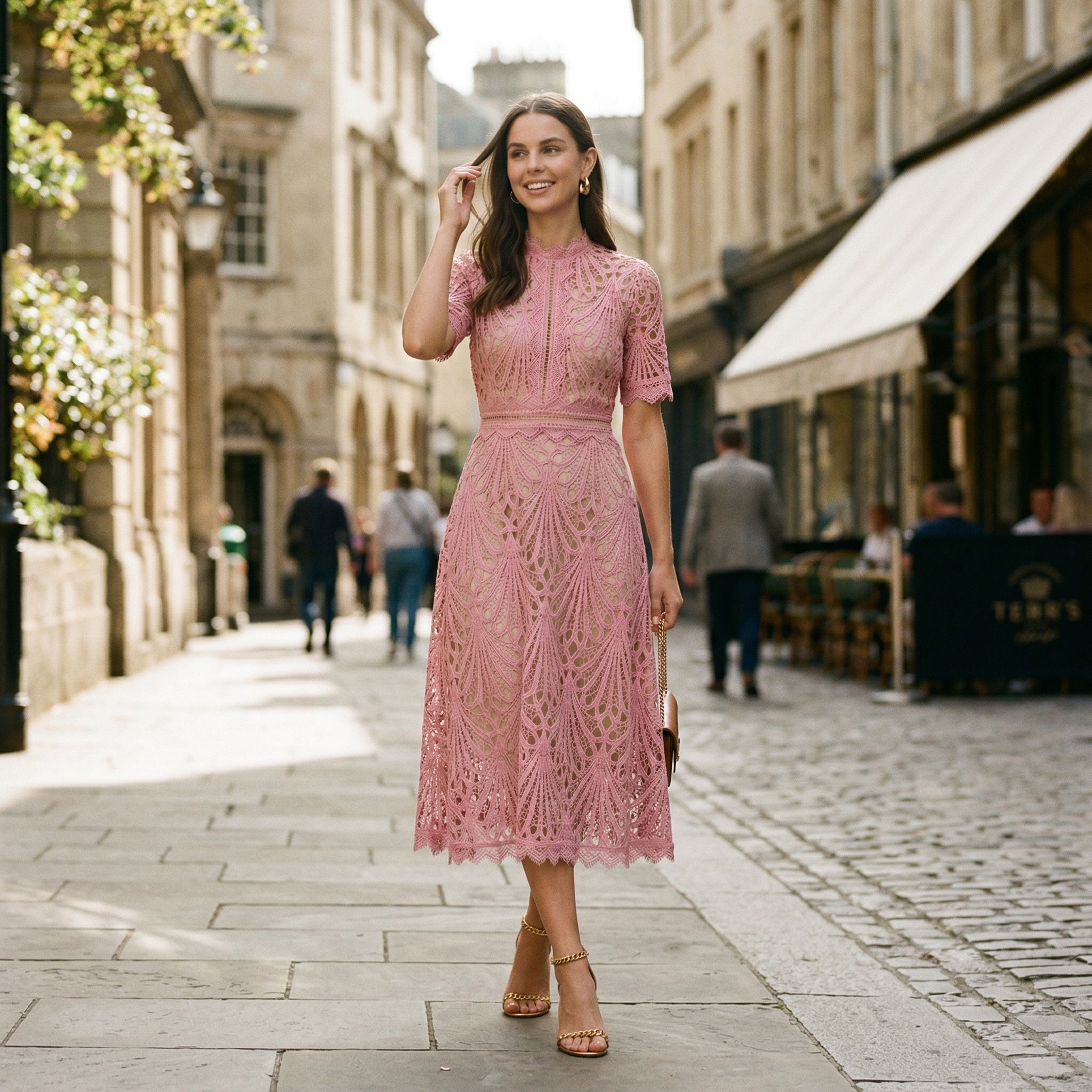 Intricate Lace Midi Dress for Formal Events