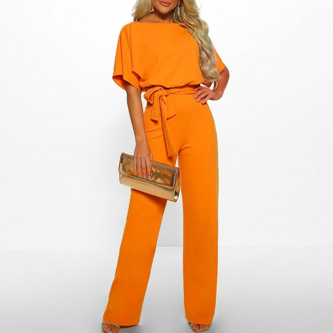 Wide Leg Belted Short Sleeve Jumpsuit