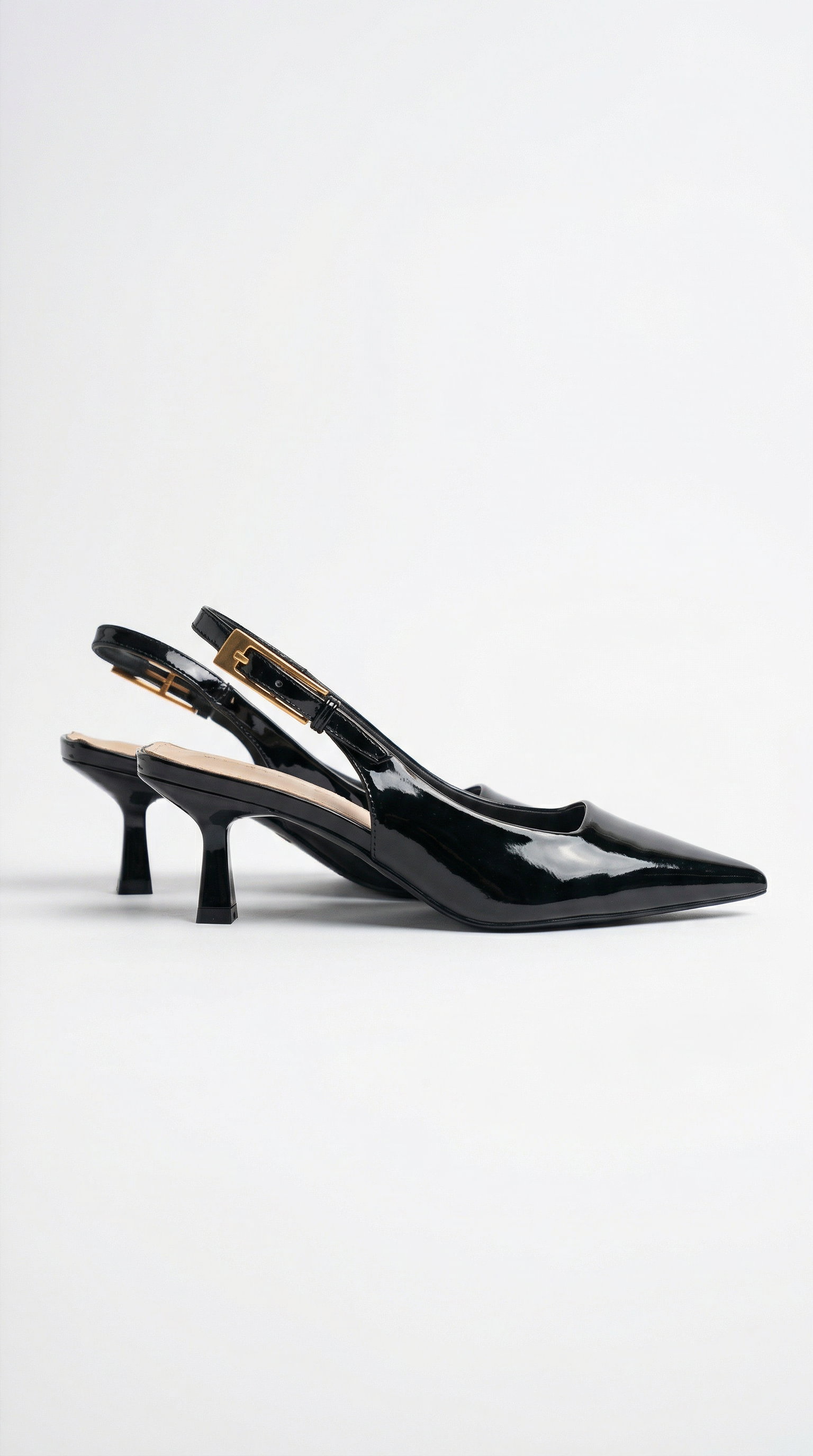 Patent Leather Pointed Toe Kitten Heel Slingback Pumps