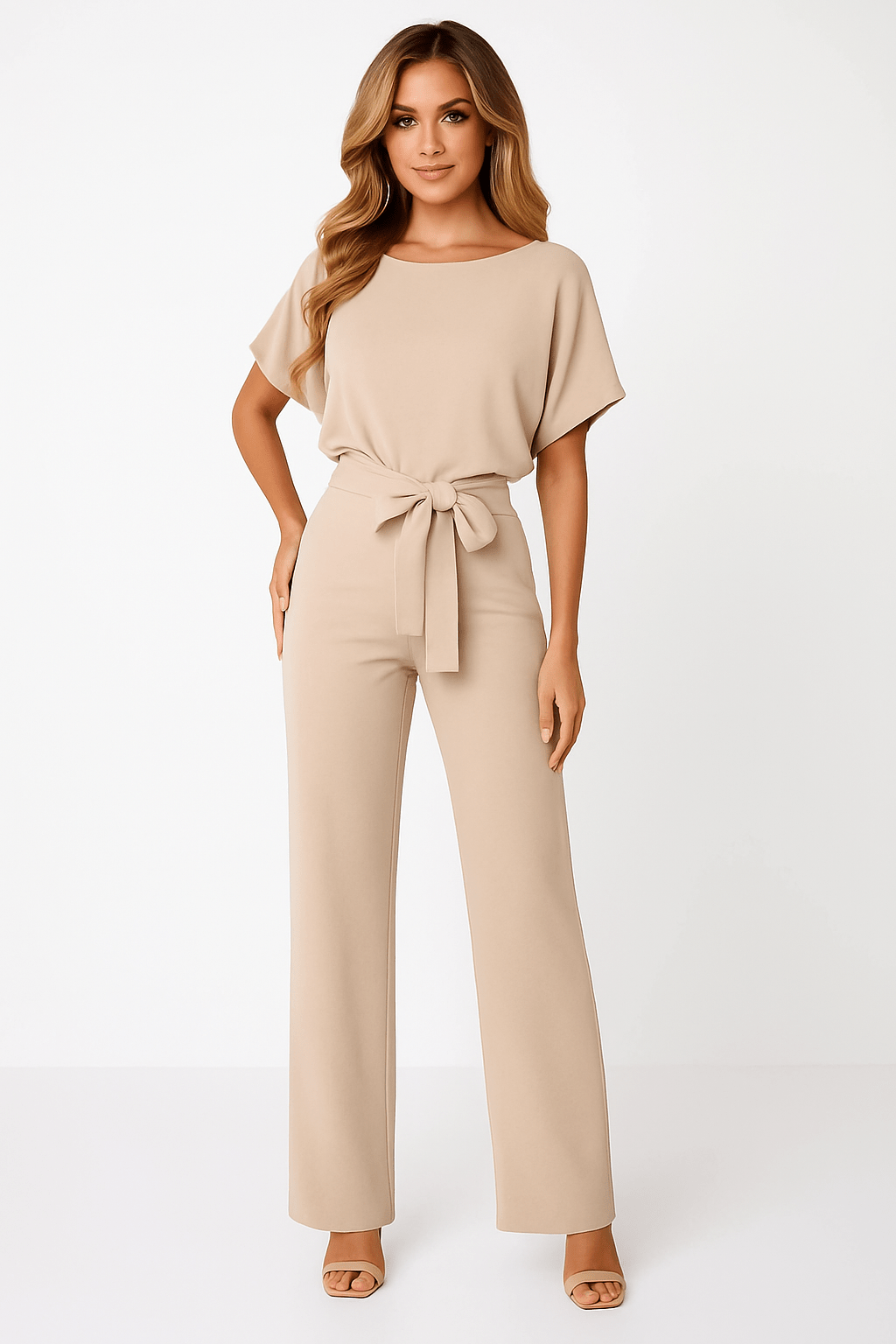 Belted Jumpsuit for Women - Elegant Wide Leg Party Jumpsuit