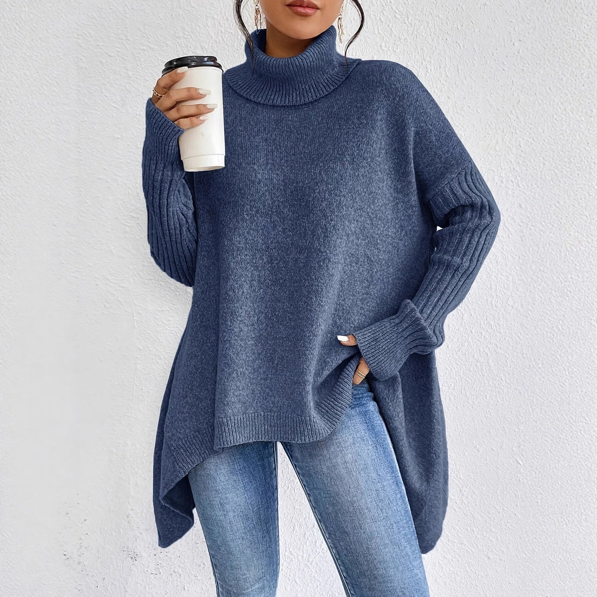 Oversized Ribbed Turtleneck Sweater
