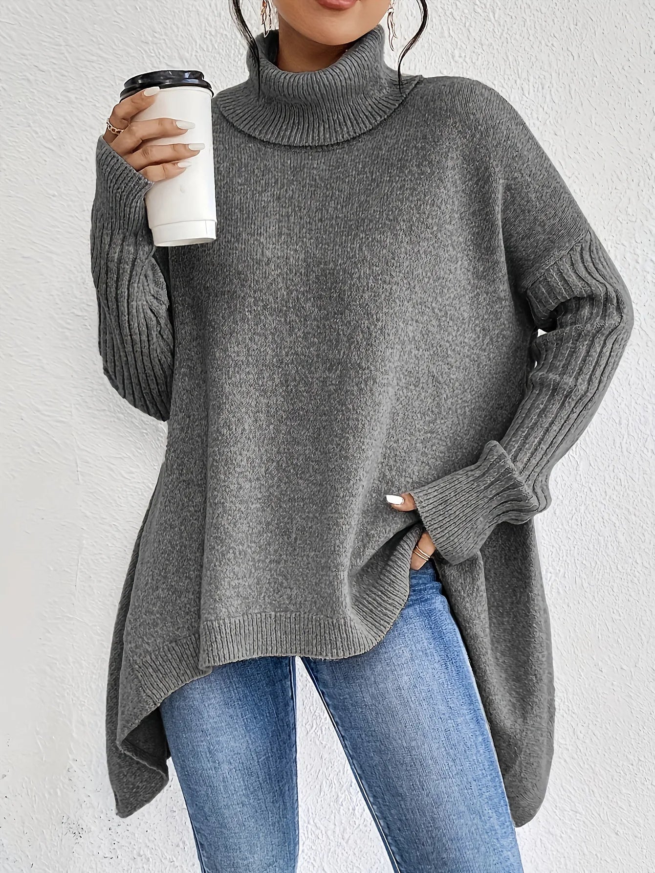 Oversized Ribbed Turtleneck Sweater