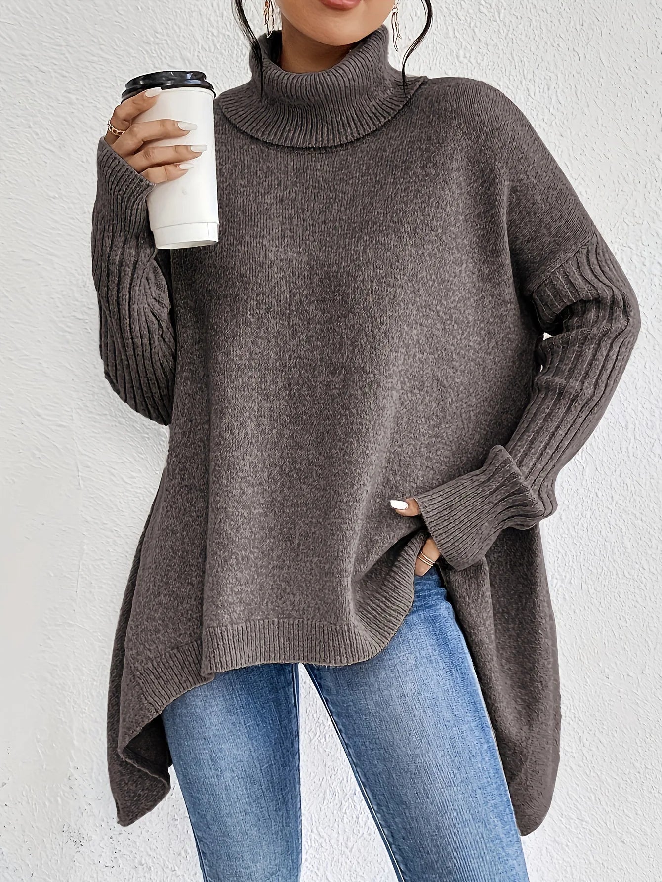 Oversized Ribbed Turtleneck Sweater
