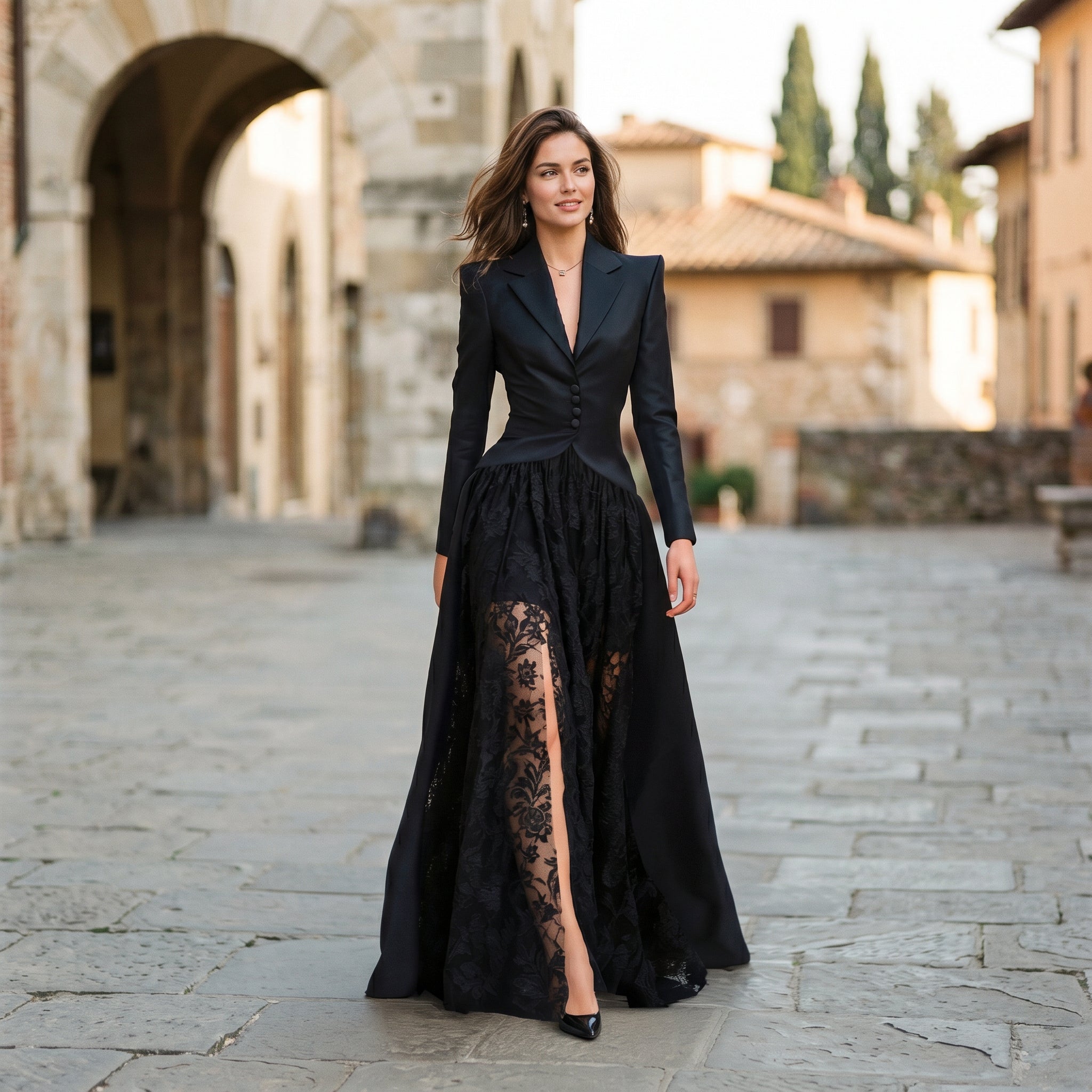 Emma Tailored Blazer Lace Gown Evening Set
