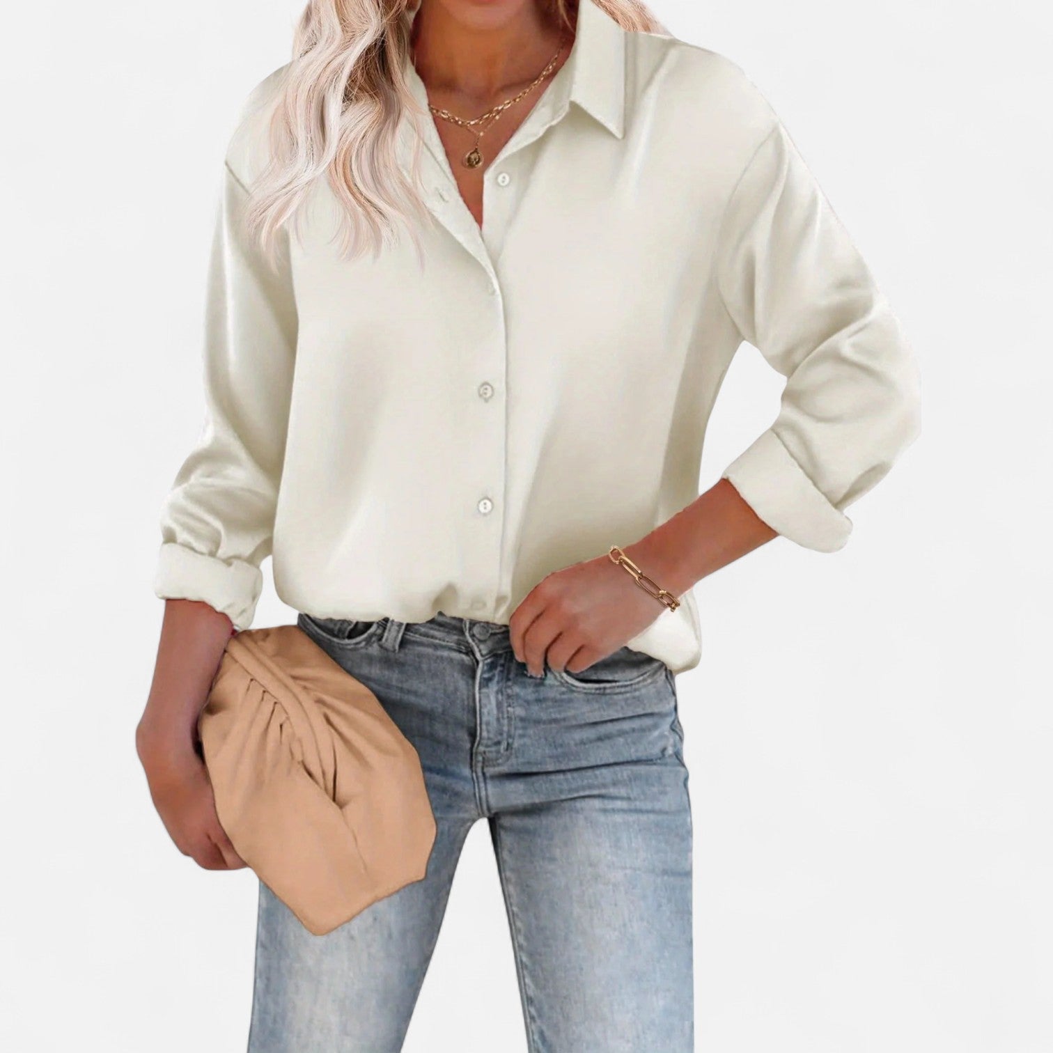 Women's Fluid Blouse With Classic Collar and Button Front