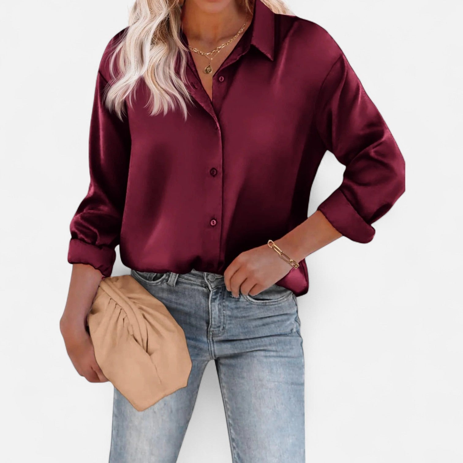 Women's Fluid Blouse With Classic Collar and Button Front