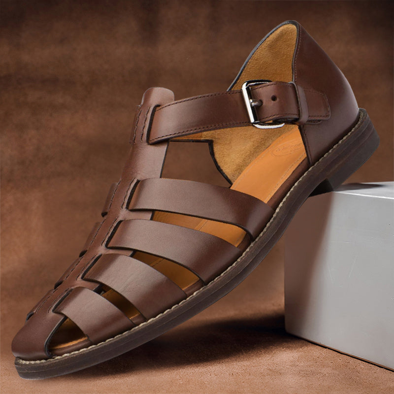 Mens Slip-On Leather Fisherman Sandals
