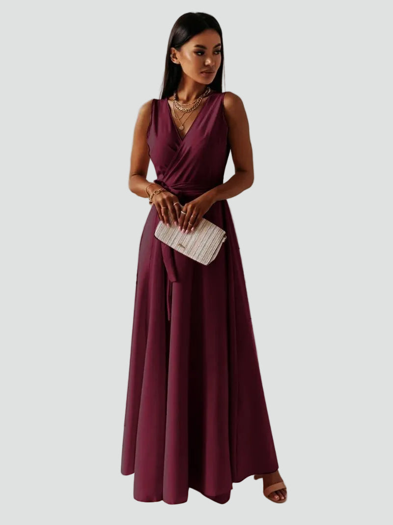 Tie Waist Wrap Neck Maxi Dress